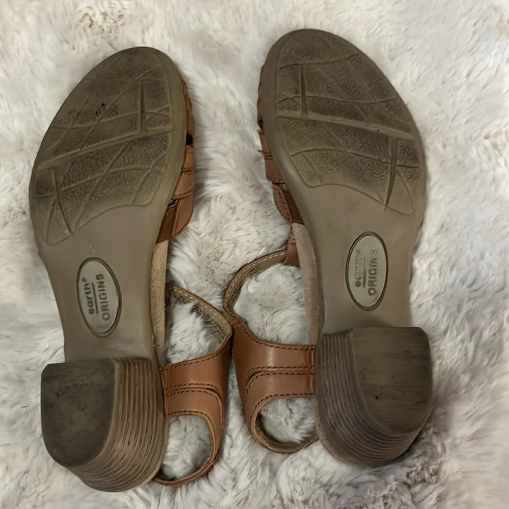 Earth Origins Women’s Tan Neutral Color Leather T Strap Maryjane Heeled Shoes 7